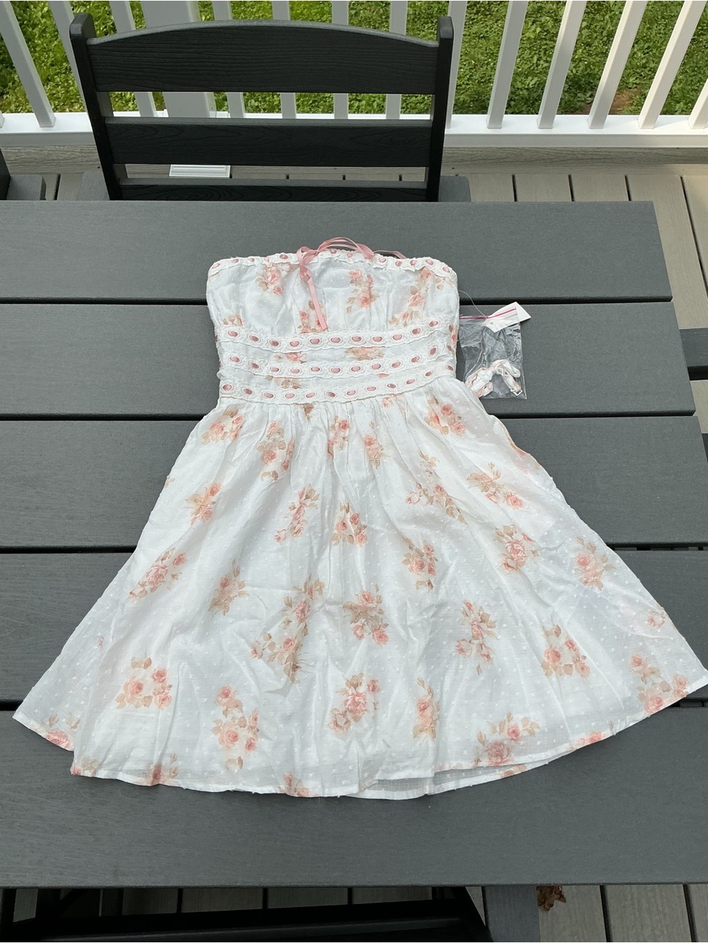 Aeropostale White Strapless Sundress with Pink Floral Print